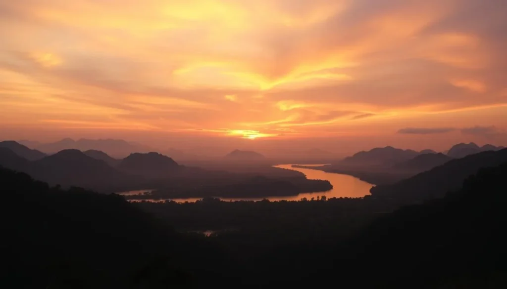 Sunset view over the Mekong River from Phou Xieng Thong National Protected Area