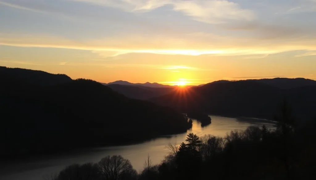 Sunset view over the New River from Hinton, West Virginia