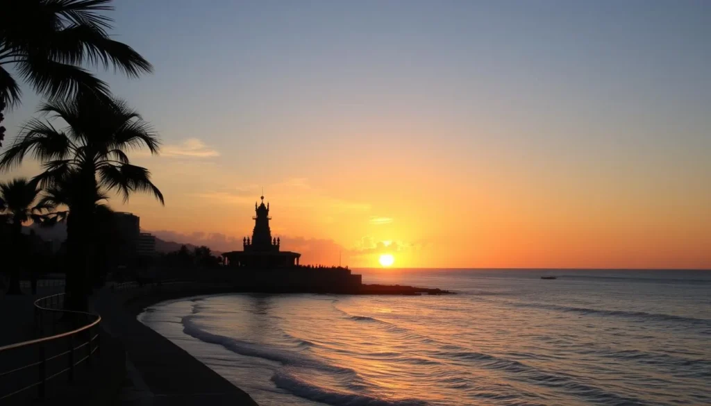 Sunset view over the Pacific Ocean from Mazatlán's Malecón in Sinaloa, Mexico