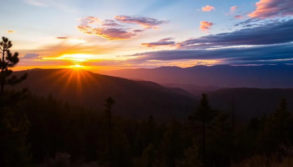 Sunset view over the forested mountains of Insurgente Miguel Hidalgo y Costilla National Park