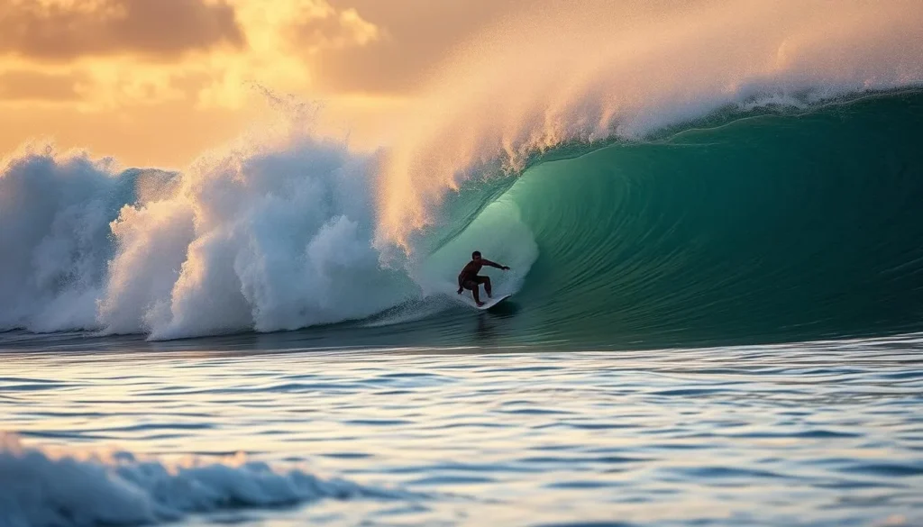 Surfer riding a large wave at Wilderness Beach in Aguadilla, Puerto Rico