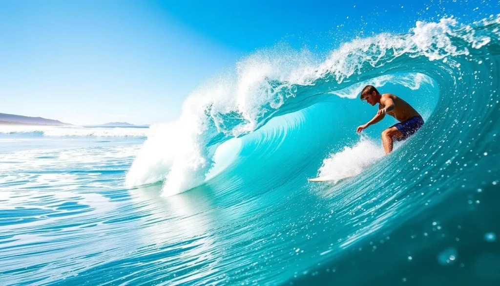 Surfer riding a wave at Mount Maunganui Beach