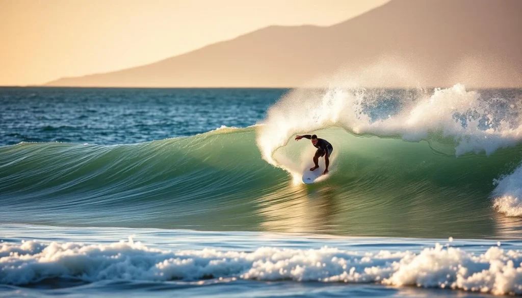 Surfer riding a wave at Mount Maunganui Main Beach