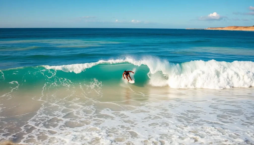 Surfer riding waves at one of Fleurieu Peninsula's popular surf beaches