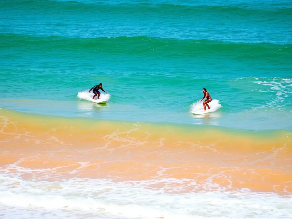 Surfers riding waves at North Peninsula State Park beach