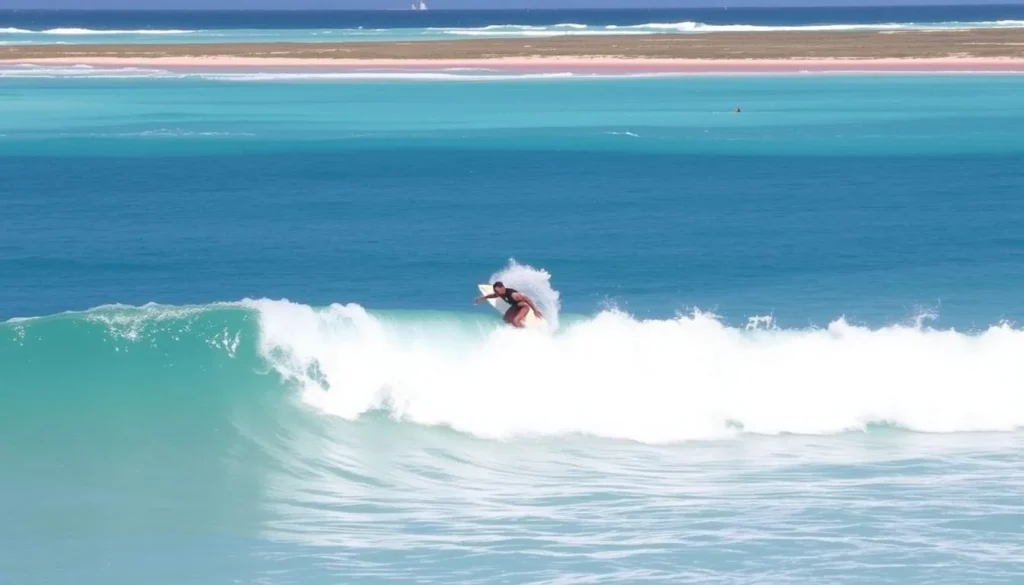 Surfing at Palmetto Point Antigua and Barbuda with perfect waves