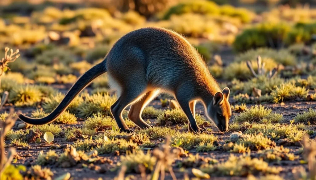 Swamp wallaby grazing in open heathland at Barren Grounds Nature Reserve