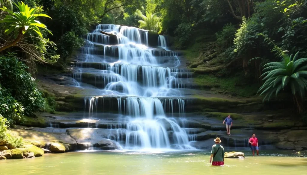 Tad Ka Waterfall near Phonsavan with lush green surroundings