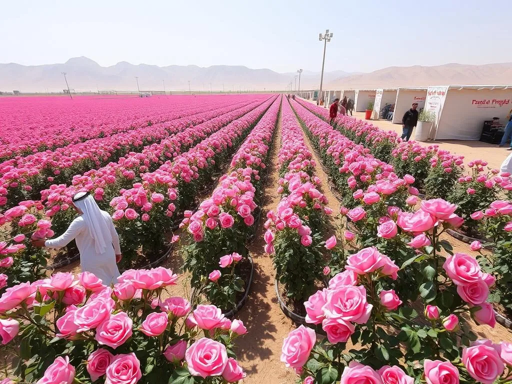 Taif Rose Festival with fields of pink roses and festival activities