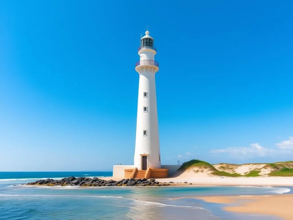 Talaimannar Lighthouse with beautiful coastal scenery