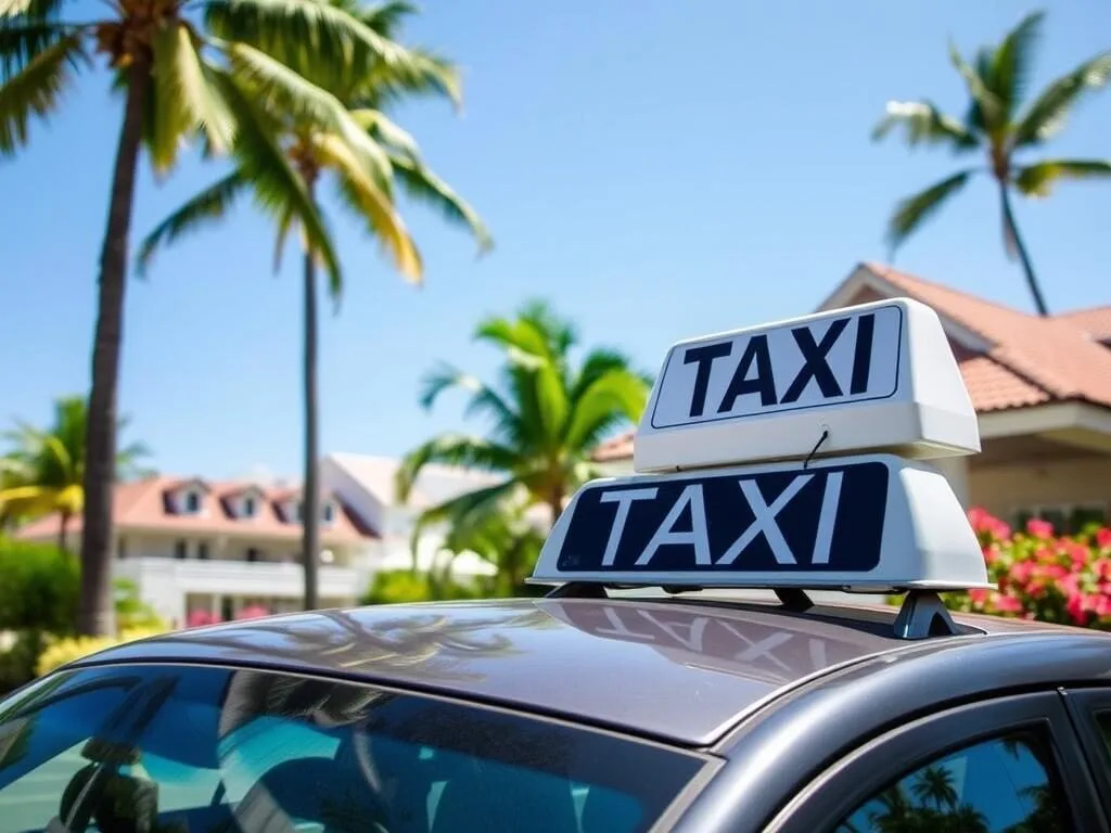 Taxi cab waiting for passengers near a Fitts Village Barbados resort