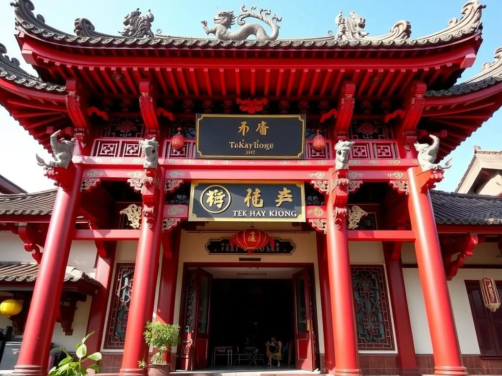 Tek Hay Kiong temple in Tegal's Chinatown with traditional Chinese architecture