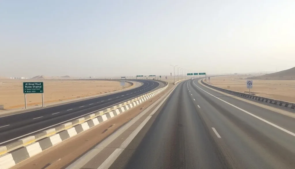 The Al Shamal Road (Q1 highway) leading to Madinat Ash Shamal, Qatar
