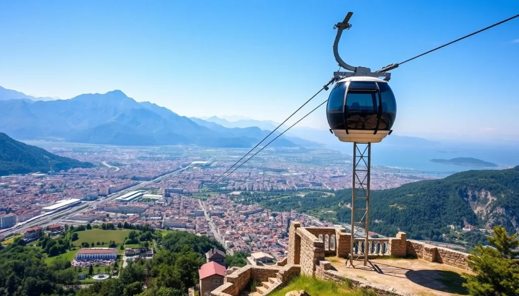 The Bastille fortress overlooking Grenoble with cable cars ascending during summer, one of the best months to visit The Bastille fortress overlooking Grenoble with cable cars ascending during summer, one of the best months to visit