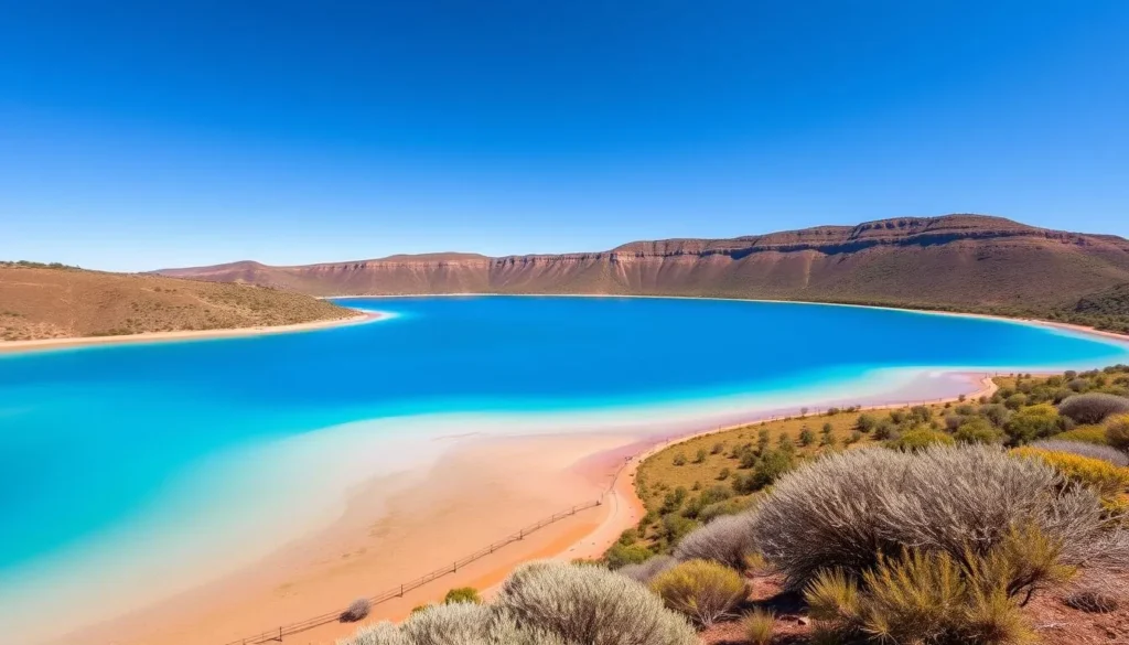 The Blue Lake in Mount Gambier during summer showing its vibrant blue color
