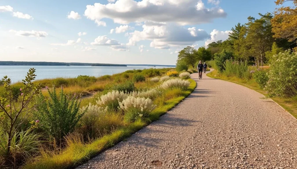 The Colony Shoreline Trail with views of Lake Lewisville and natural surroundings