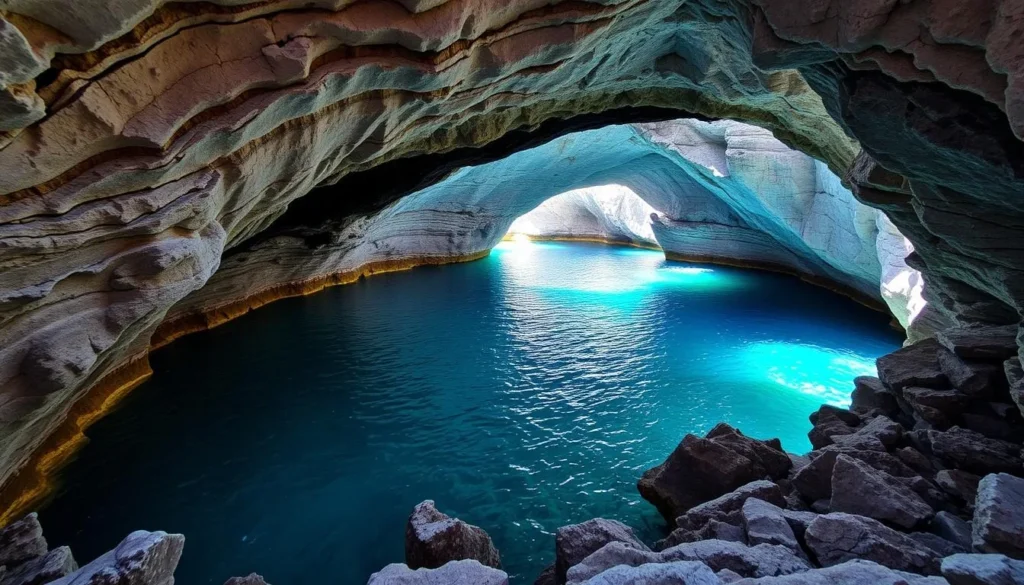 The Grotto at Bruce Peninsula National Park with turquoise waters and limestone caves