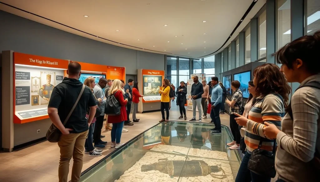 The King Richard III Visitor Centre in Leicester with visitors exploring the exhibits