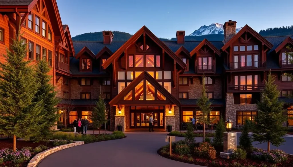 The Lodge at Spruce Peak at Stowe Mountain Resort, Vermont with mountain views The Lodge at Spruce Peak at Stowe Mountain Resort, Vermont with mountain views