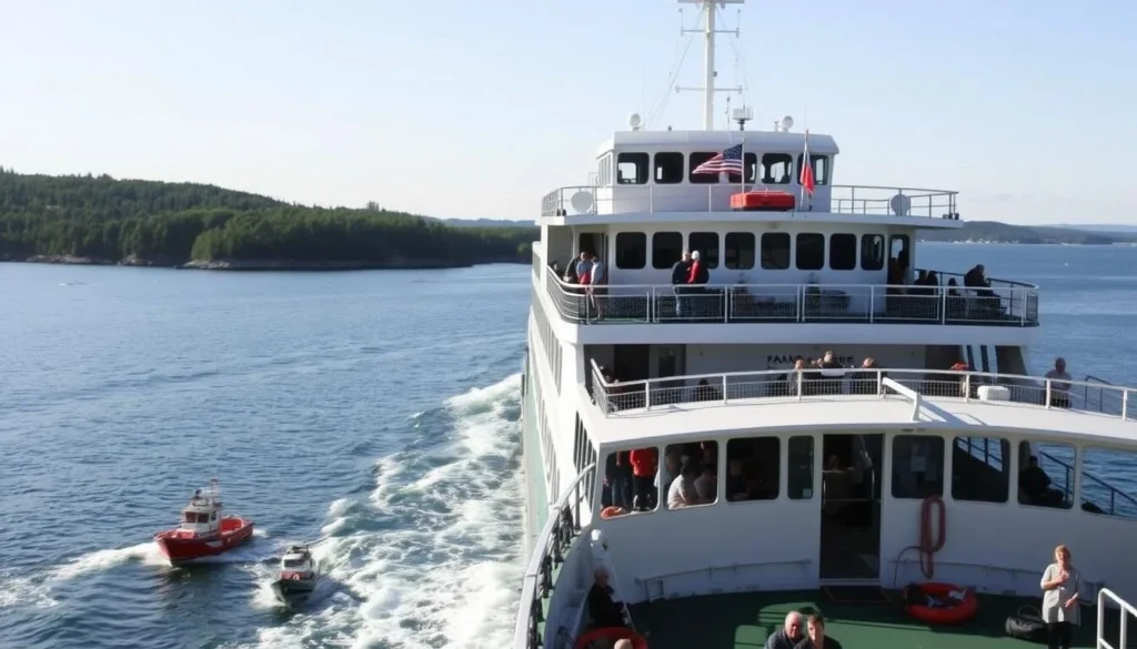 The Maine State Ferry approaching Matinicus Island harbor on a clear summer day The Maine State Ferry approaching Matinicus Island harbor on a clear summer day