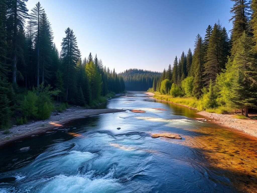 The North Keltma River flowing through forested landscape