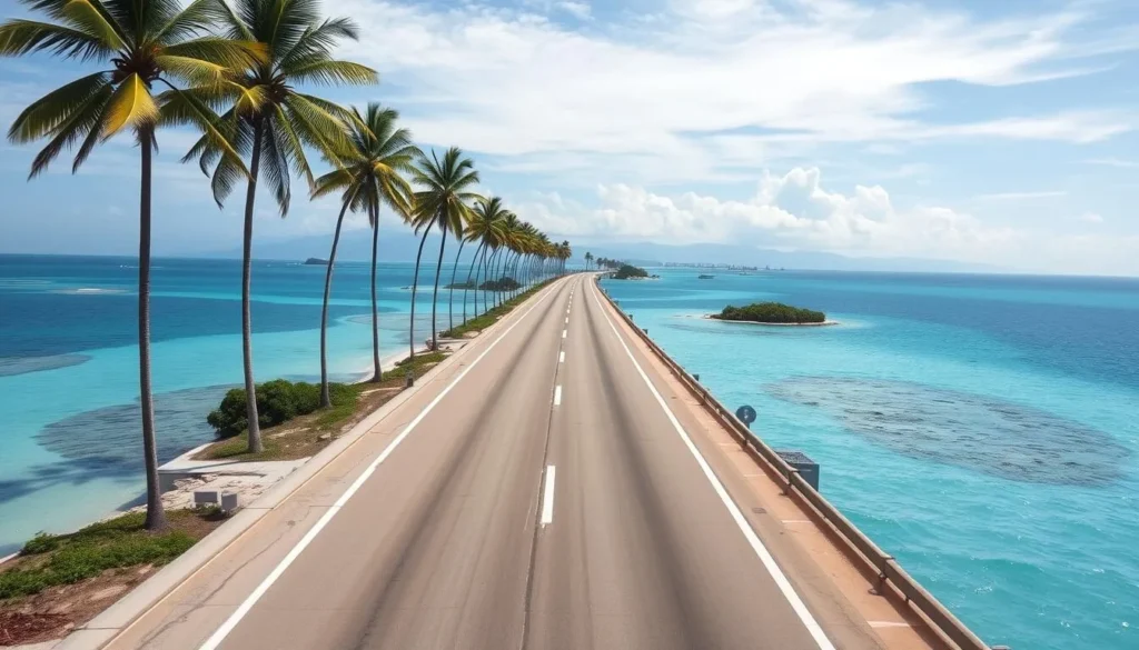 The Overseas Highway approaching Bahia Honda State Park with views of turquoise waters on both sides The Overseas Highway approaching Bahia Honda State Park with views of turquoise waters on both sides