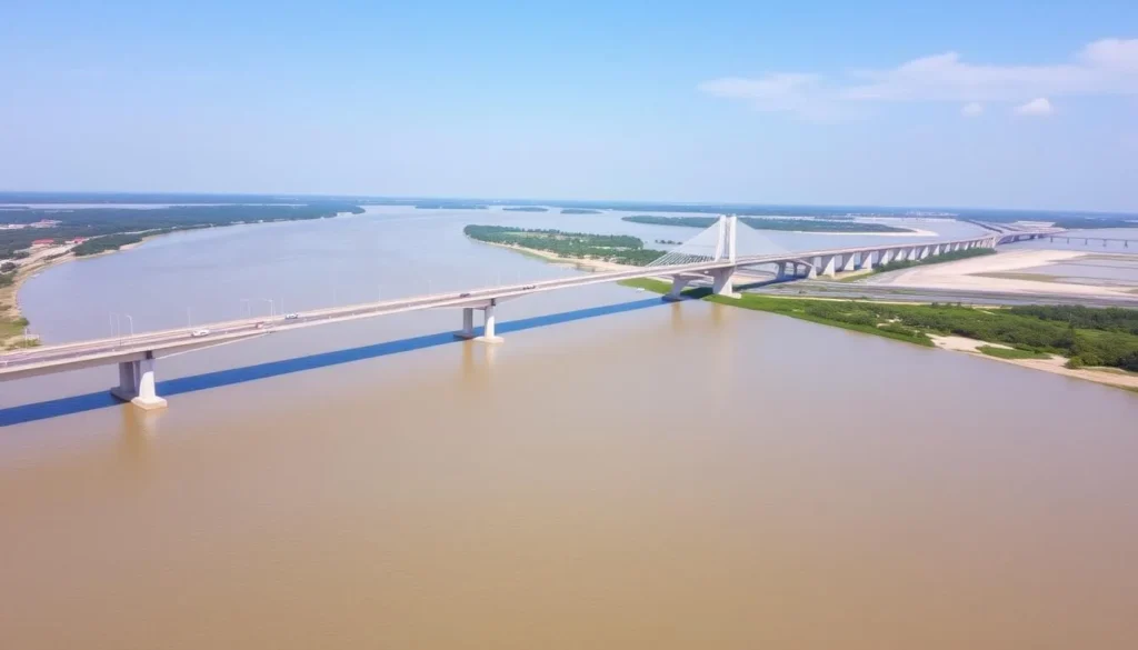 The Second Thai-Lao Friendship Bridge connecting Savannakhet, Laos with Mukdahan, Thailand across the Mekong River