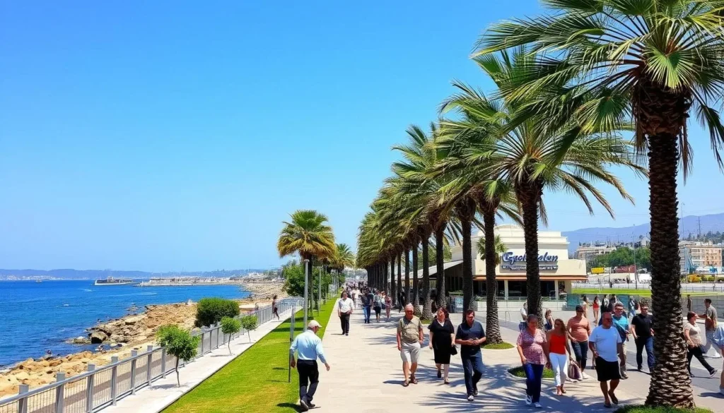 The Yigal-Alon Promenade along the Sea of Galilee in Tiberias with people walking The Yigal-Alon Promenade along the Sea of Galilee in Tiberias with people walking