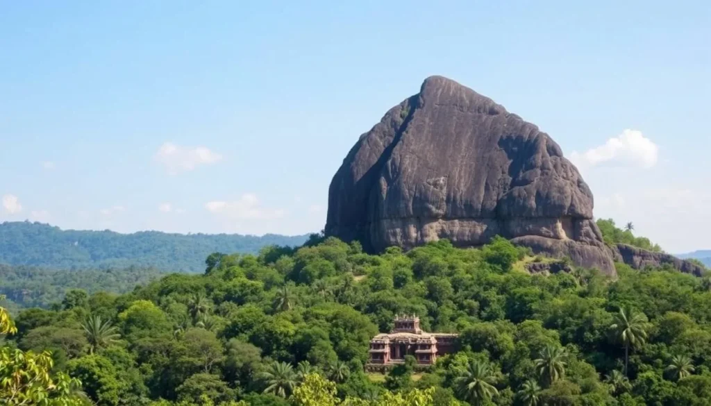 The ancient rock fortress of Sigiriya rising dramatically from the jungle
