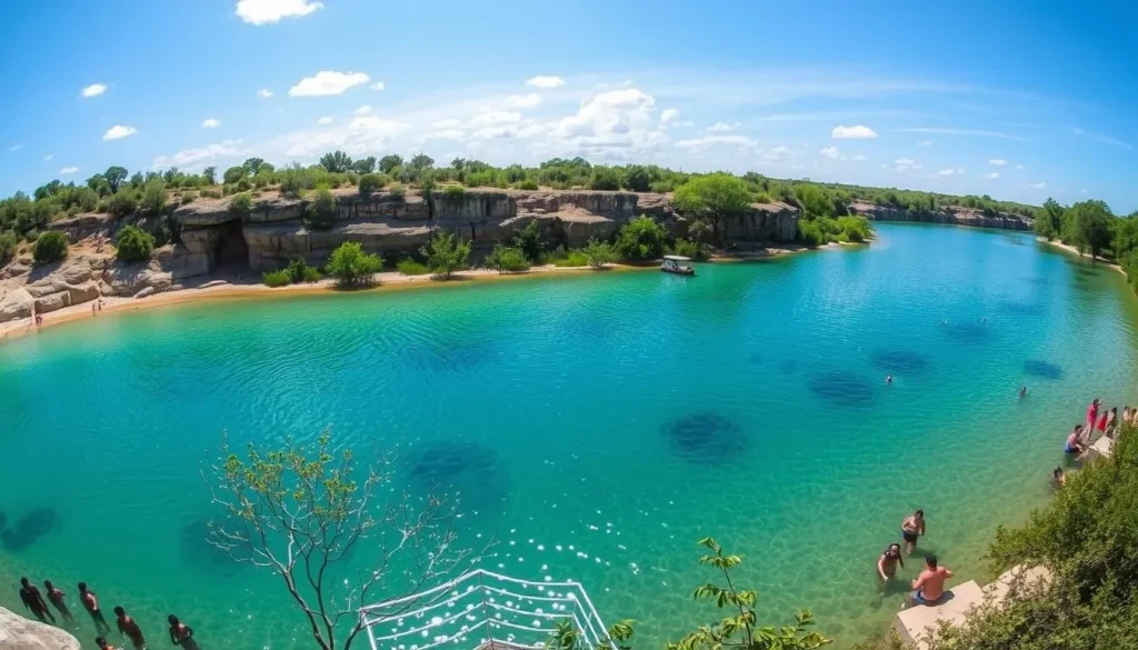The beautiful Blue Hole Park in Georgetown Texas with limestone bluffs and clear water