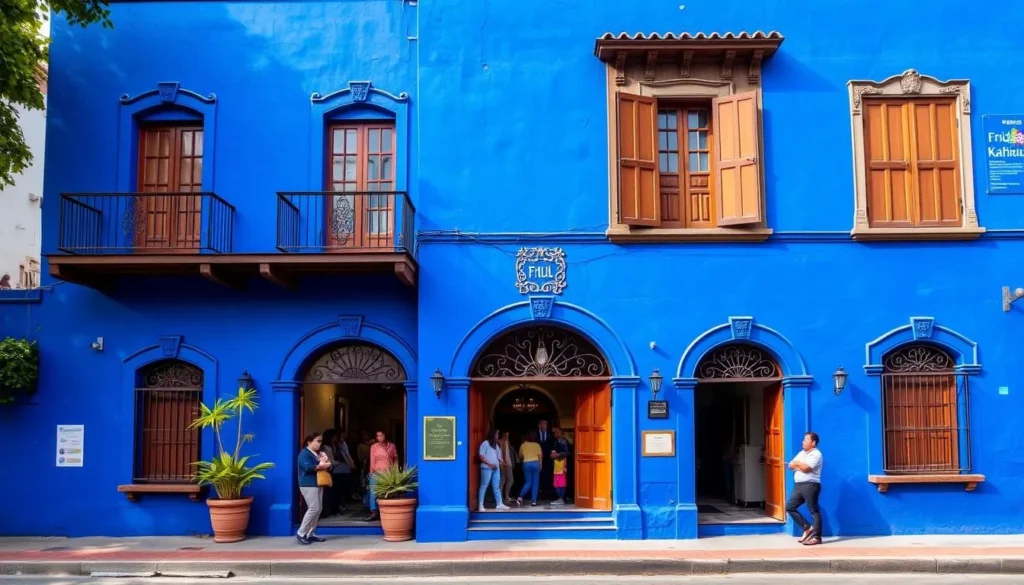 The blue exterior of Frida Kahlo Museum (Casa Azul) in Coyoacan