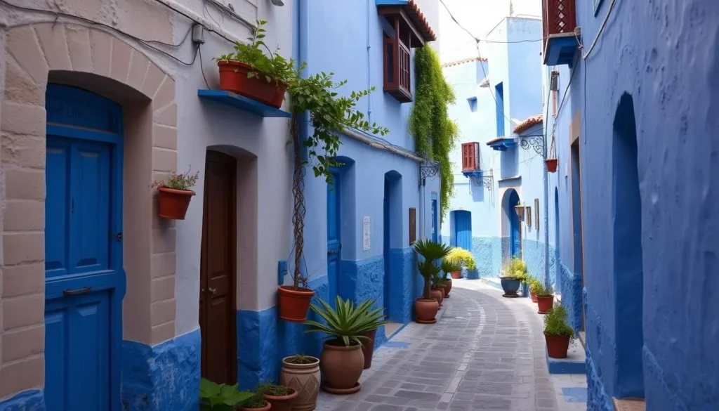 The blue-painted streets of Chefchaouen, the gateway city to Talassemtane National Park, Morocco