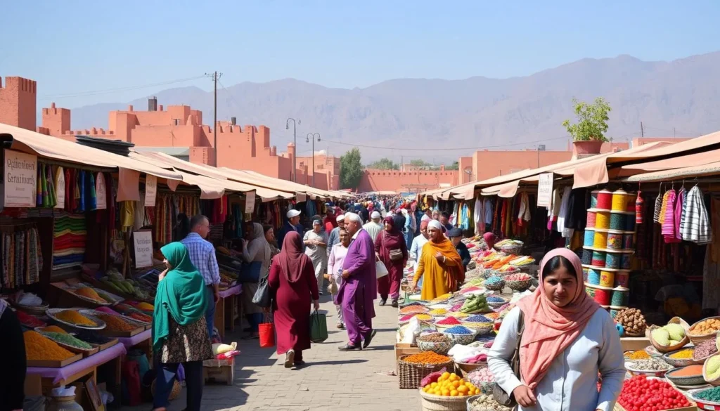 The bustling weekly souk (market) in Oulad Teima with colorful displays