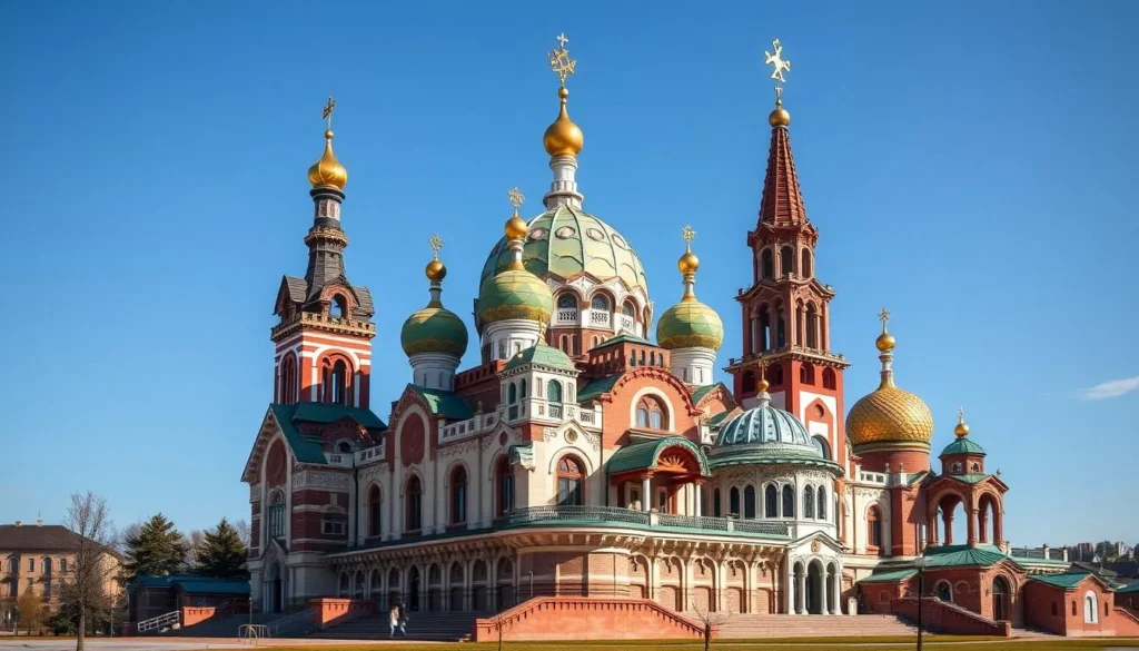 The colorful and eclectic Temple of All Religions combining architectural elements from different faiths