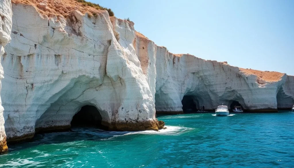 The dramatic coastal cliffs of Chekka, Lebanon with sea caves visible at the base