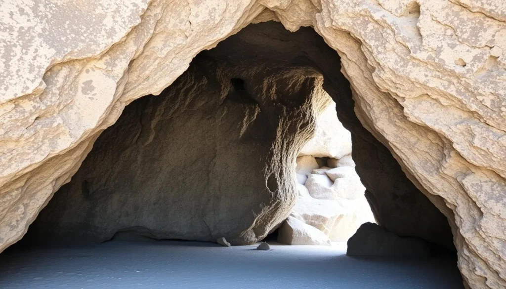 The entrance to Indian Cave at Two Foot Bay showing ancient petroglyphs