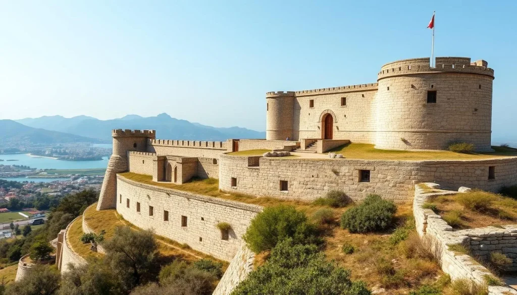The historic Latakia Citadel with ancient stone walls and architectural details