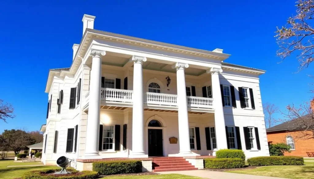 The historic Sebastopol House in Seguin Texas showing Greek Revival architecture