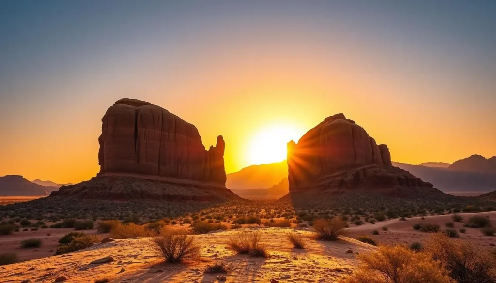 The iconic Elephant Rock (Jabal AlFil) in Al Ula at sunset