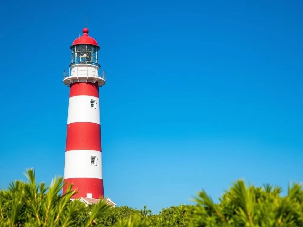 The iconic red and white striped Hope Town Lighthouse on Elbow Cay