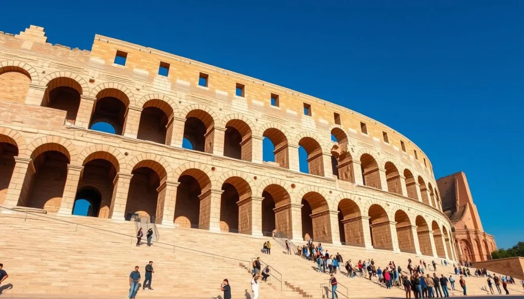 The impressive Roman Amphitheatre of El Jem with ancient stone architecture