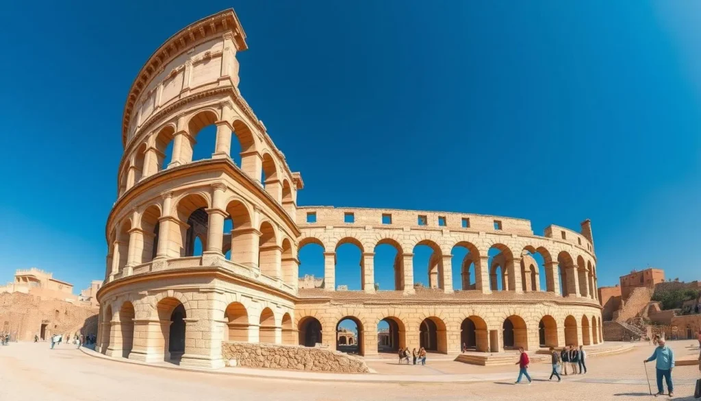 The impressive Roman amphitheater of El Jem near Mahdia The impressive Roman amphitheater of El Jem near Mahdia