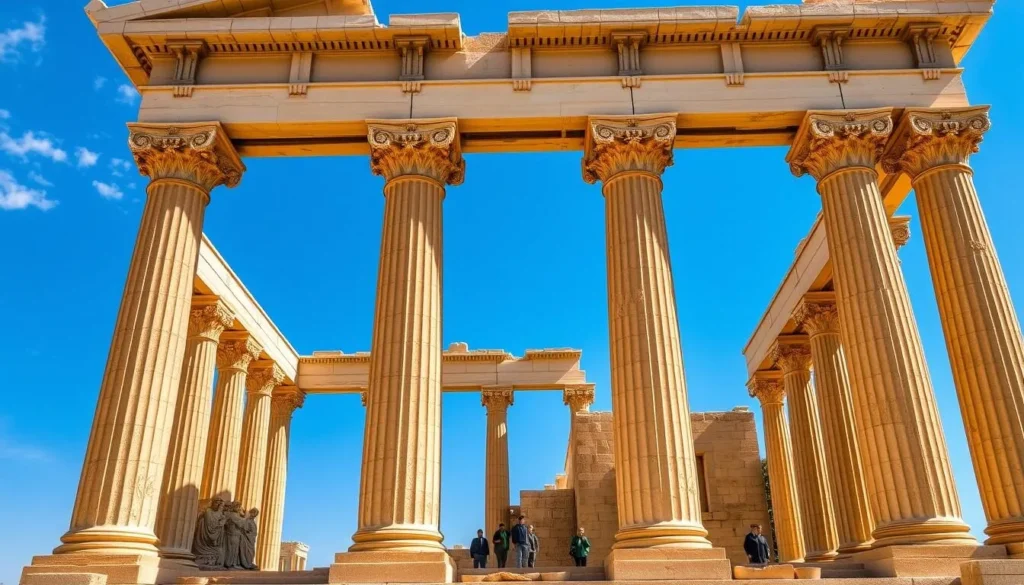 The impressive Temple of Bacchus in Baalbek with its well-preserved columns and detailed architecture