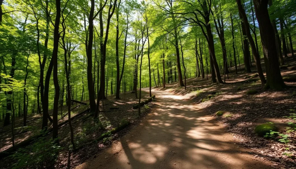 The interpretive trail at Letchworth-Love Mounds Archaeological State Park The interpretive trail at Letchworth-Love Mounds Archaeological State Park
