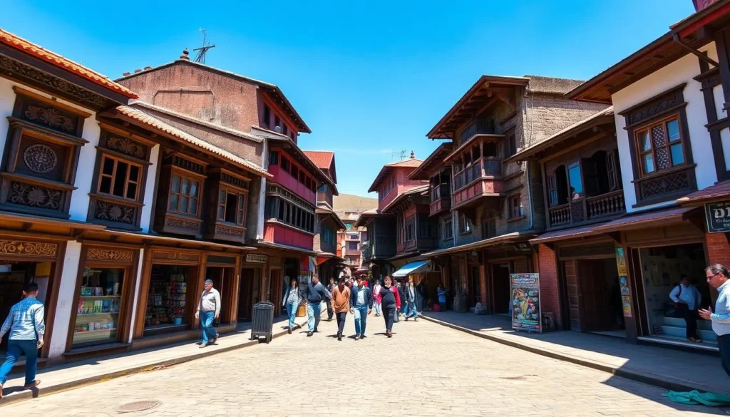 The main street of Bandipur Bazaar with traditional Newari architecture