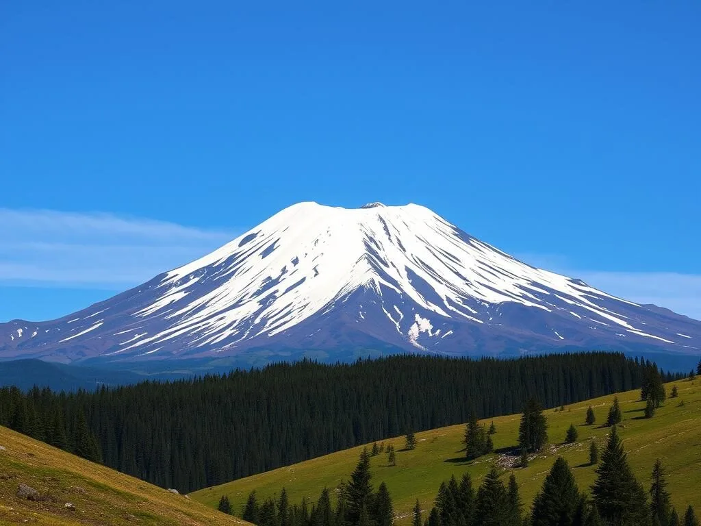 The majestic snow-capped Iztaccíhuatl volcano in the national park near Tlalmanalco