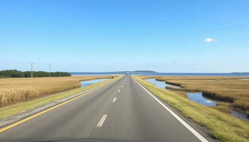 The road approach to Sullivan's Island with marsh views