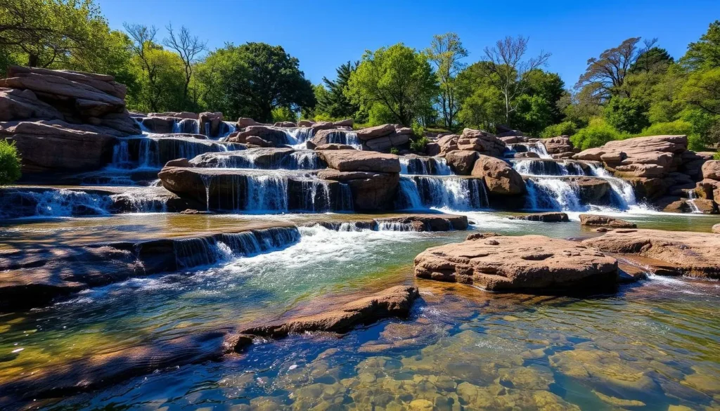The scenic man-made waterfall at Lucy Park in Wichita Falls, Texas