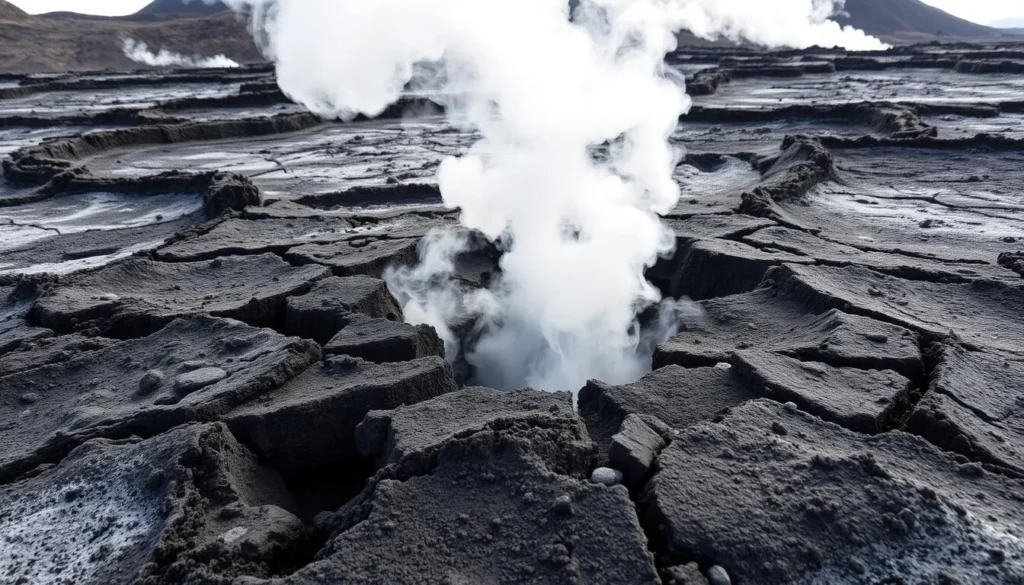 The smoking vent at Burning Mountain Nature Reserve with visible sulfurous smoke
