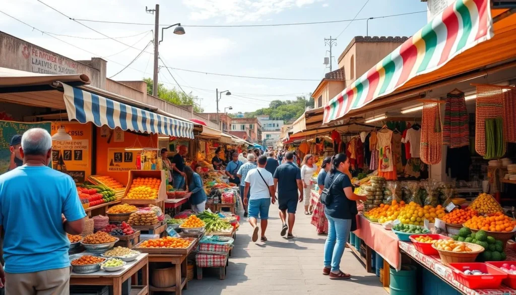 The vibrant Sunday market in Tlalmanalco with food stalls selling local specialties and produce